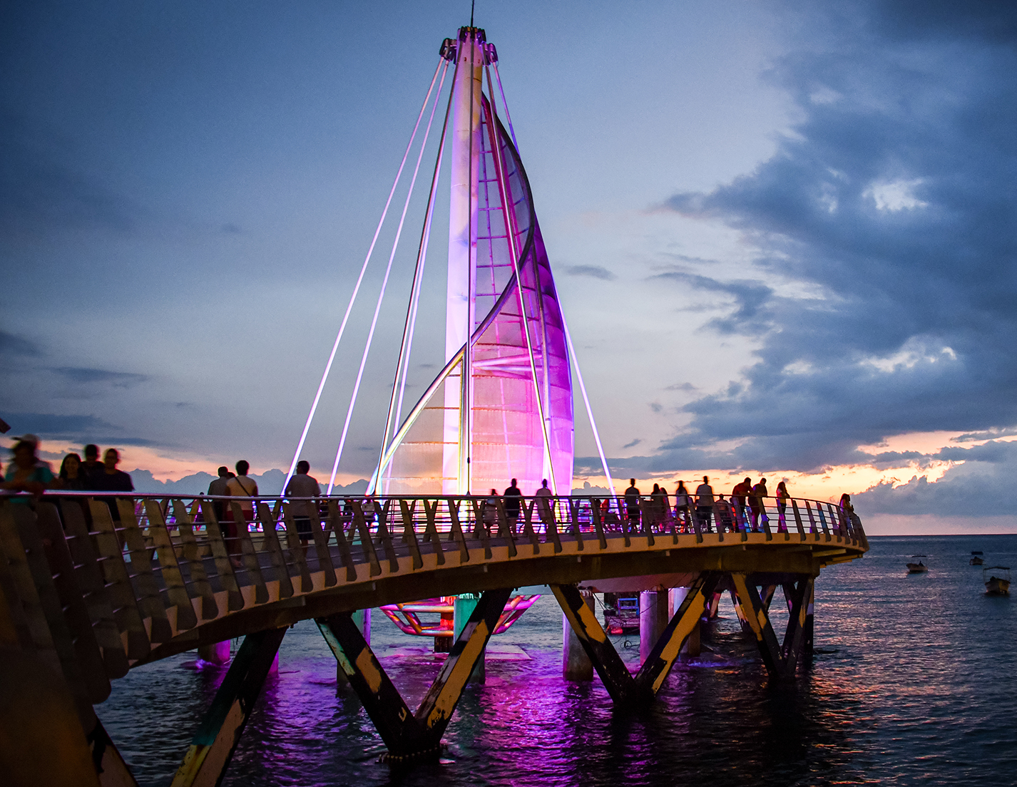 Boat Sail, Area Crowded by Tourists in Vallarta Mexico.
